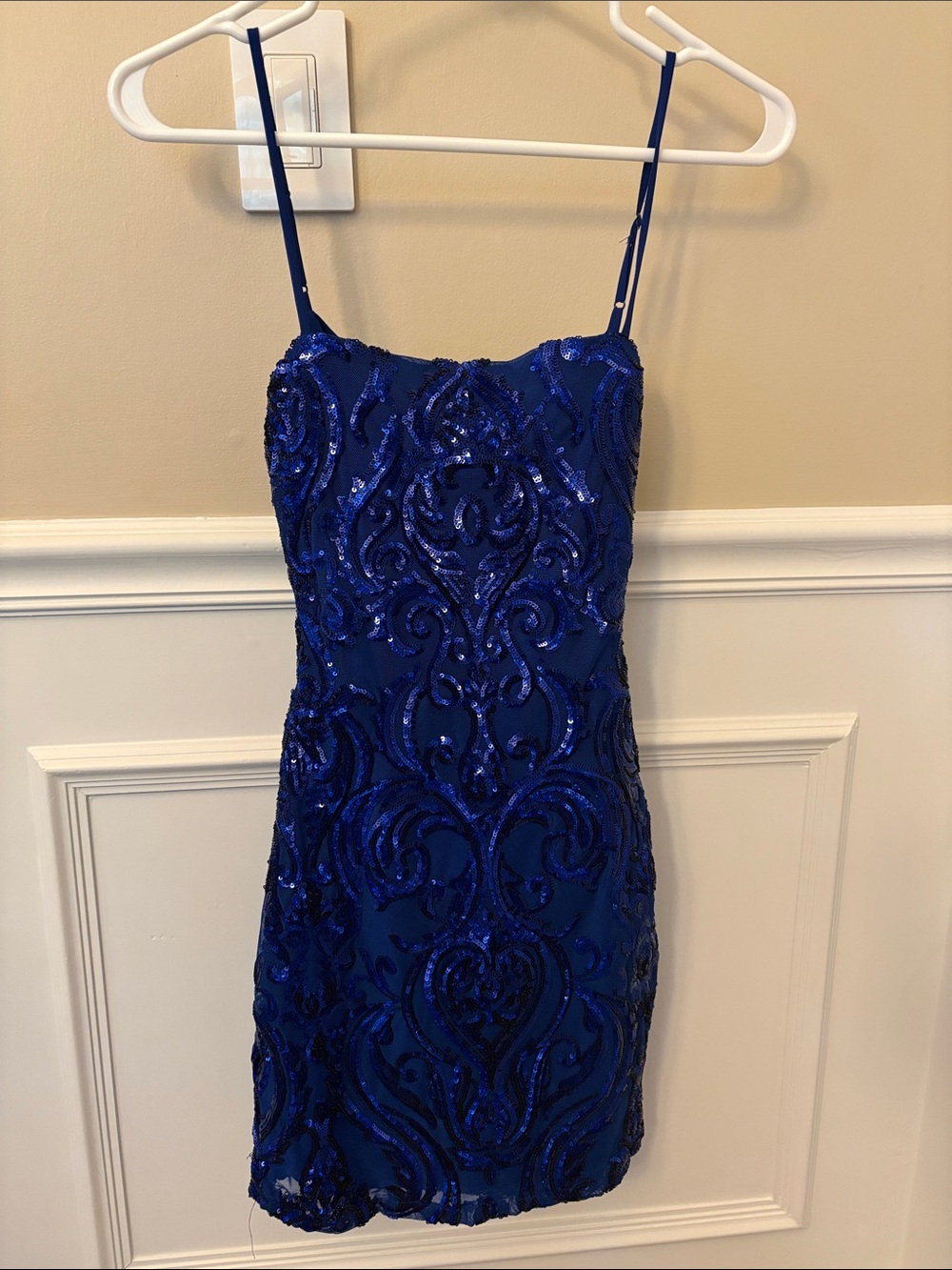 B Darlin Royal Blue Sequin Strappy Bodycon Mini Dress
